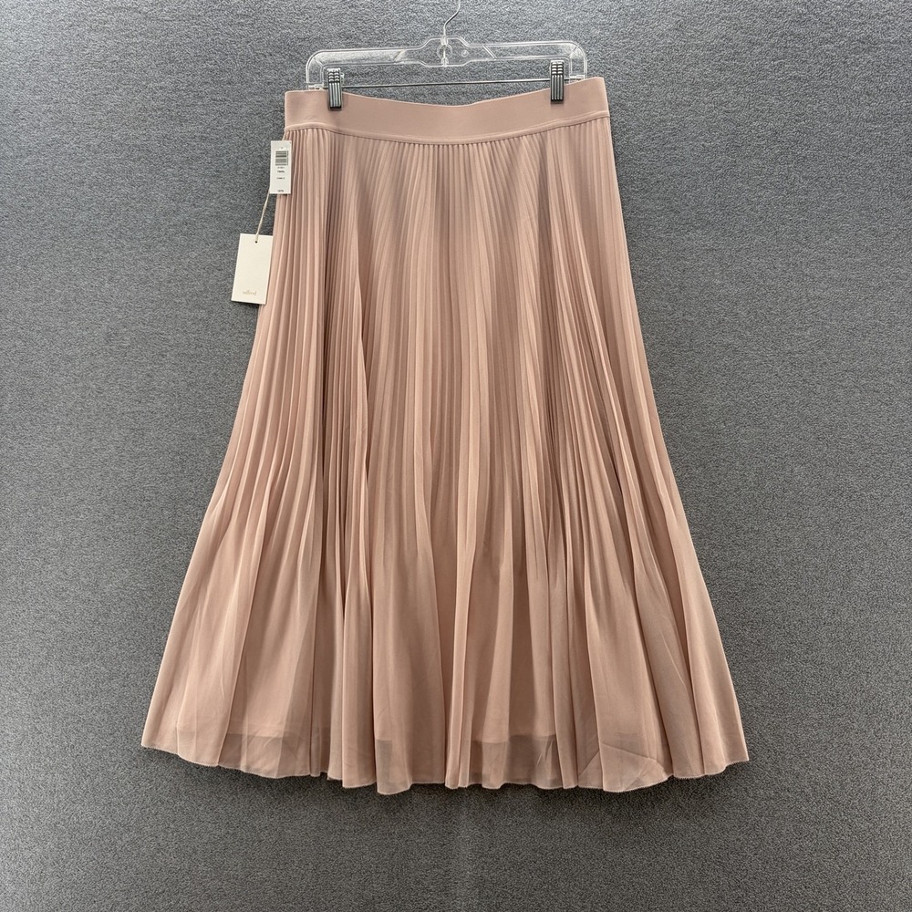 Wilfred Skirt Womens 1X Pink Chiffon Pleated Midi Elastic Waist Twirl Lined